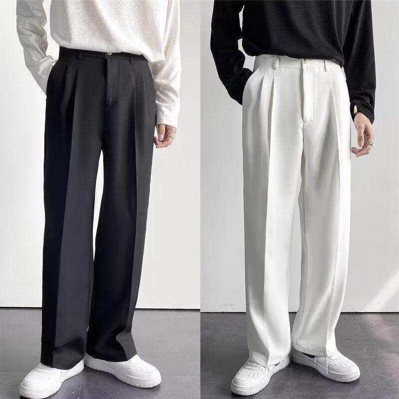 Men Straight Pants Fashion Korean Loose Suit Trousers Draped Baggy White Wide Pant Male Streetwear