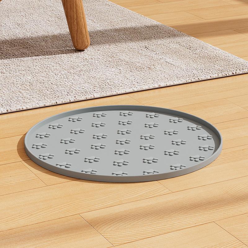 1pc Plastics Pet Feeding Mat |, Leakproof, Non-Slip, Oval Dog and Cat Food Mat for Dogs and Cats,Footprint Texture Feeding Pad