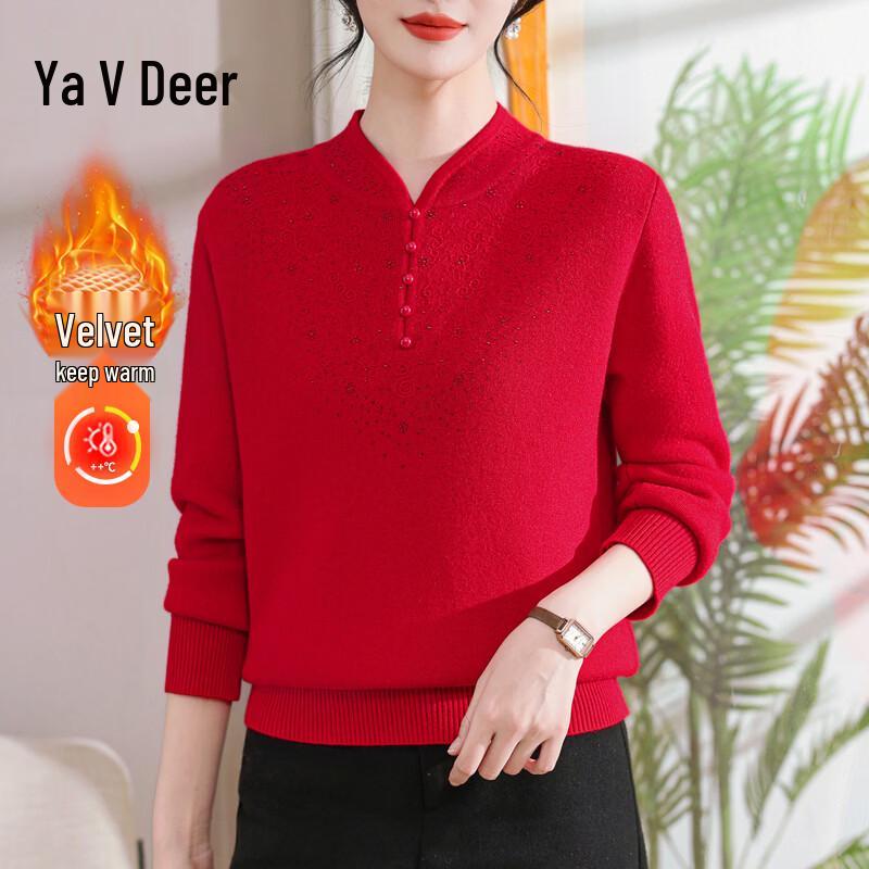 Yalu Women s Chinese Style Qipao Collar Warm Base Layer Top 2XL