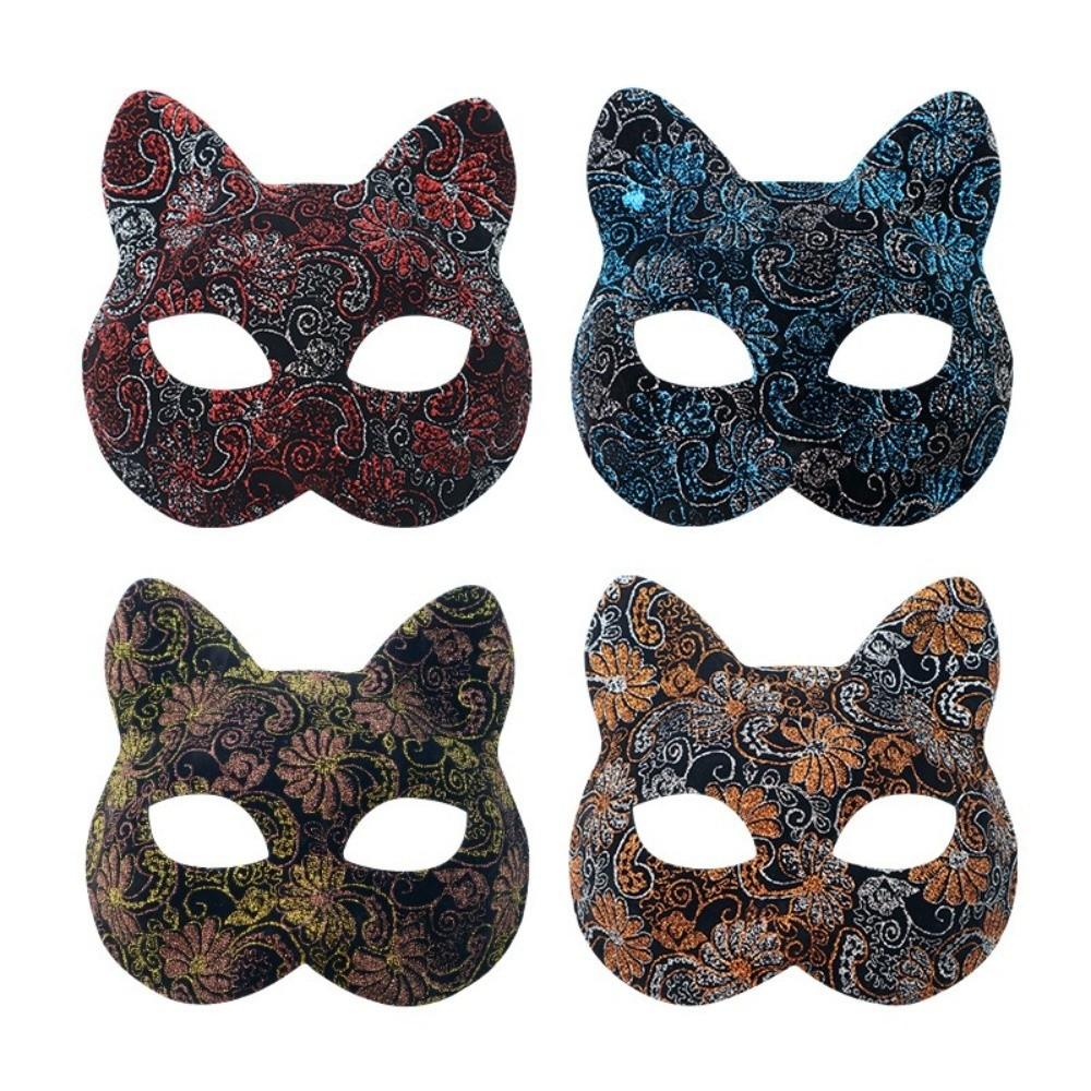 Flower Halloween Masquerade Mask Plastic Half Face Mask Retro Cat Face Masks  Women