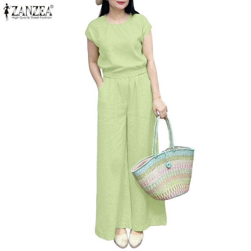 ZANZEA Women Short Sleeve Blouse and Pants Casual Two Piece Suit Sets