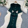 Sommer Damer Elegant V-hals Enkeltspent Strikket Futteral Genser Lang Maxi Fishtail Kjoler