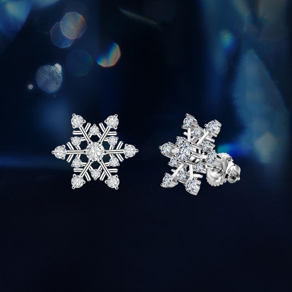 Round Cut 925 Sterling Silver Moissanite Stud Earrings Snowflakes Shape Earring