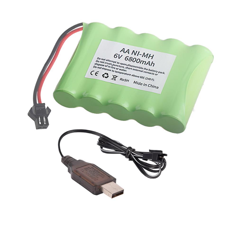 (SM PLUG) 6V 6800mAh NiMH Battery with USB Charger For Rc Toys Cars Tank Truck Robot Boats AA Ni-MH 6v Rechargeable Battery Pack