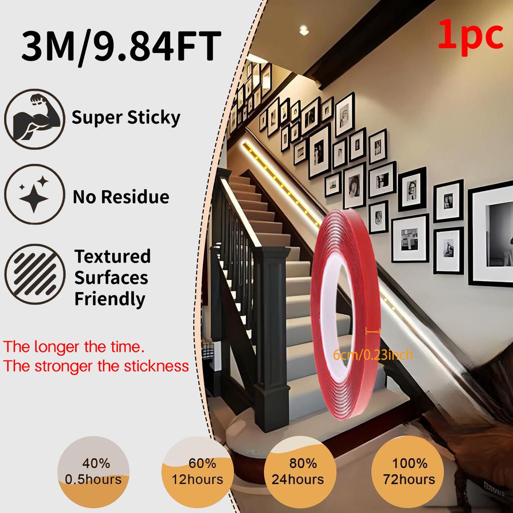 Red Acrylic Double-Sided Tape, Transparent, Strong Adhesive, No Trace, 6mm–30mm, for Phone, LCD, and Car Use