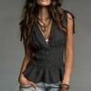 Women Sleeveless V Neck Top Loose Fit Blouse Summer Casual Shirt with Smocked Waist and Ruffle Hem Stylish Tank