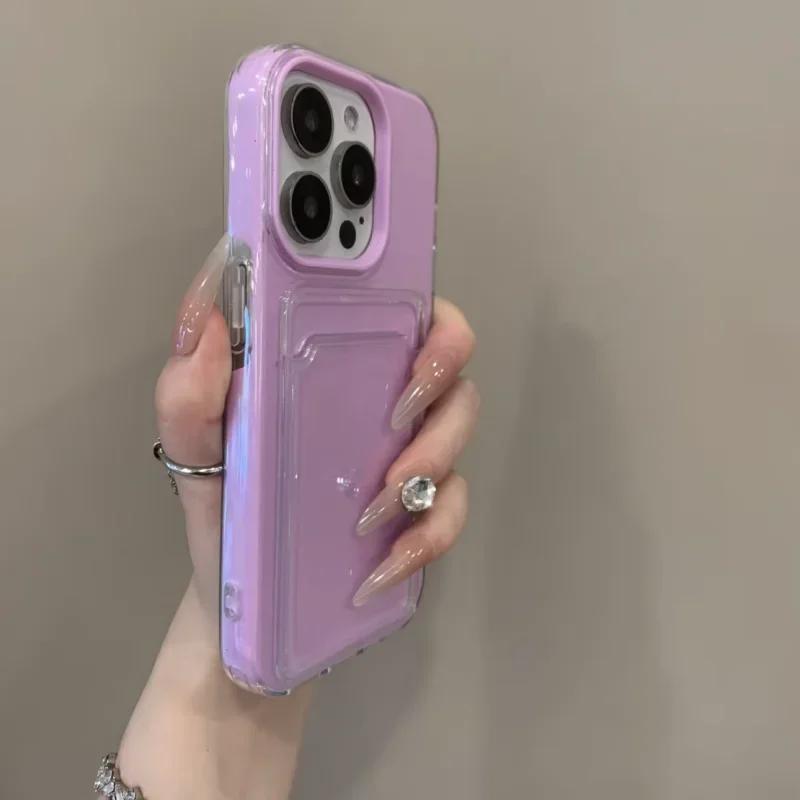 2 IN 1 Card Slot Holder Phone Case for iPhone 17 Air 16 15 14 13 12 Pro Max 11 Candy Color Clear Photo Clip Wallet Bag Cover