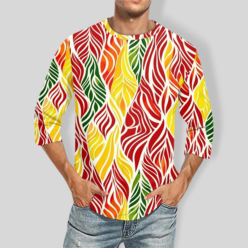 Herren-T-Shirt mit Weihnachtsdruck, Rundhalsausschnitt und Dreiviertelärmeln