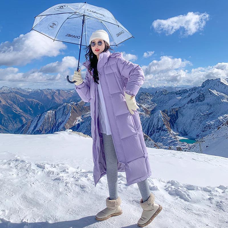 Women's Long Thickened Goose Down Jacket - Cold-Proof, Over-the-Knee, Ideal for Harbin Travel