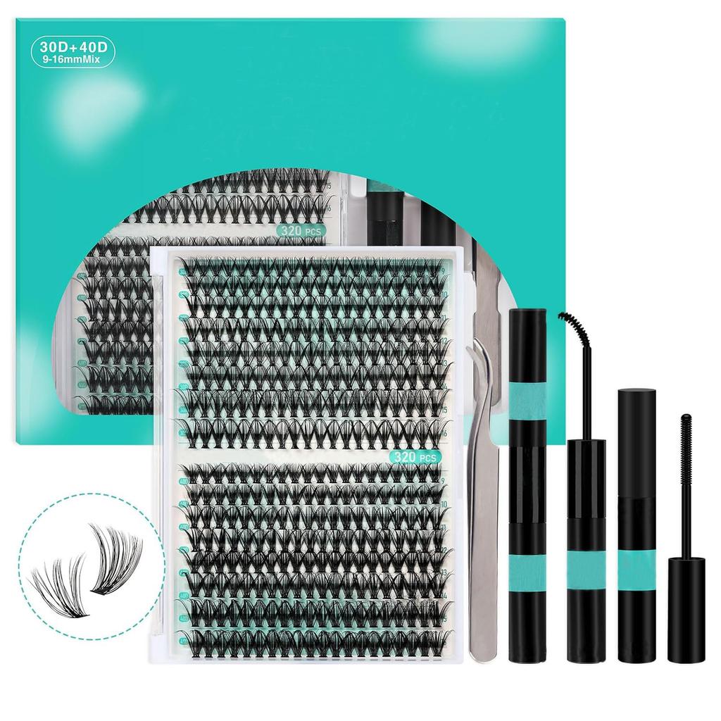 DIY Eyelash Extension Kit - 4 Piece Set W02 Segmented False Lashes Kit - Self-Grafting Eyelash Set Box - Customizable Makeup