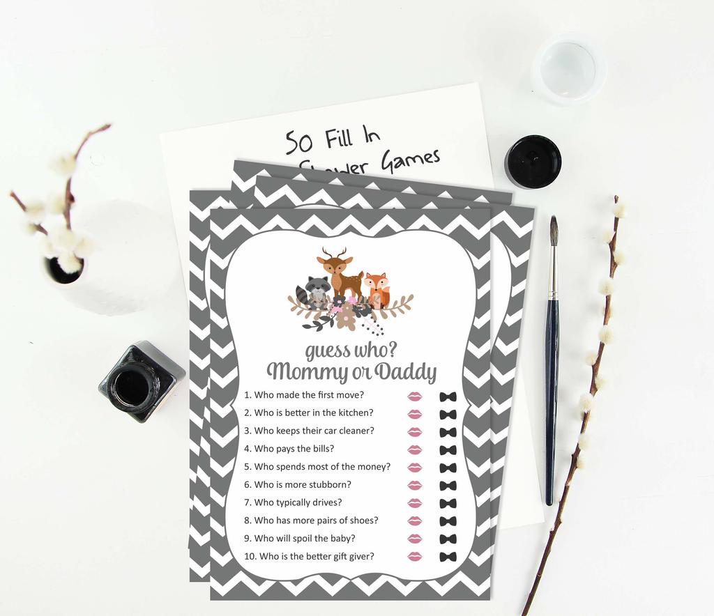 Inkdotpot Who Said it Game Mommy Or Daddy 50 Sheet Fun Baby Shower Game Gender Neutral Animals Party Supply