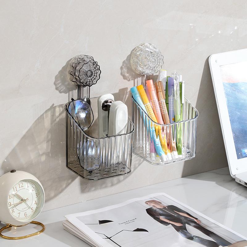PET Suction Cup No-Drill Wall Mount Bathroom Storage Rack for Cosmetics