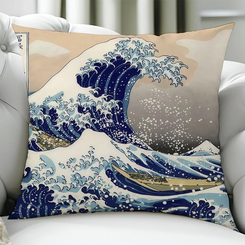 Japan The Great Wave KKanagawa Cushion Cover Birthday Anniversary Gifts Double Sided Printed Zipper Cushion Cover