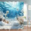 Ocean Animals Shower Curtains,Dolphin Sea Turtle Fish Coral Underwater Cave Scenery Fabric Children Bath Curtain Bathroom Decor
