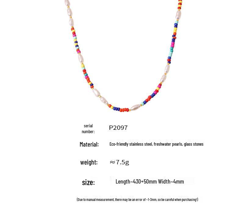 Bohemian Multi-Color Beaded Necklace with Glass Stones and Freshwater Pearls for Women
