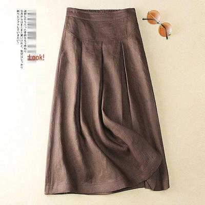 2022 New Retro Cotton Linen Midi A-Line Skirt - Lightweight, Simple, and Slimming Design for Women