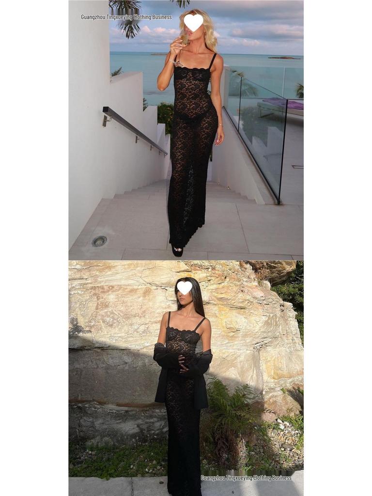 European & American Women's One-Shoulder Lace Evening Dress - Sexy & Slim Fit, See-Through Summer Fashion