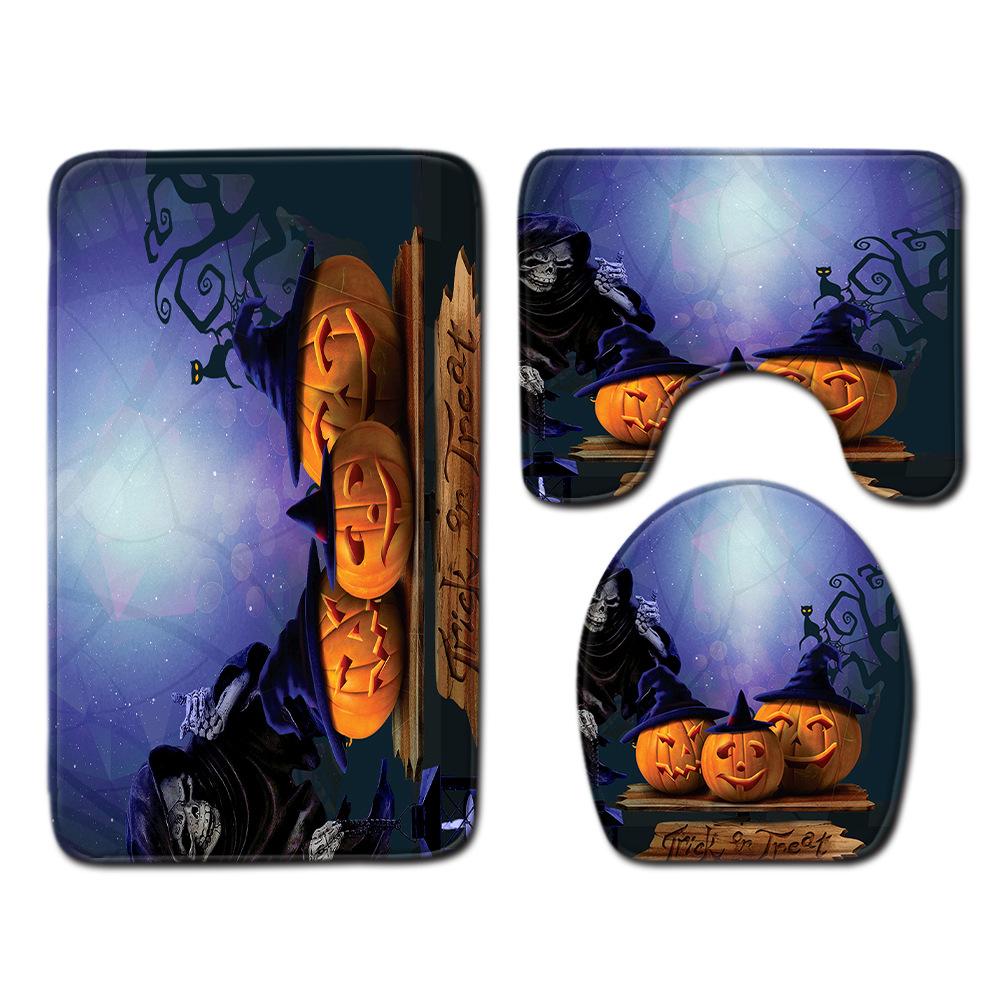 Halloween Shower Curtain Floor Mat Combination Four-Piece Set Bathroom Toilet Carpet Shower Room Foot Door Mat