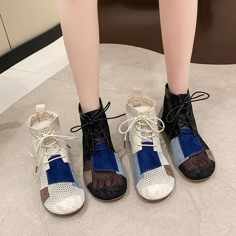 New Sandals for Women's Summer Retro Versatile Mesh Hollow Breathable Headband Thick Sole Casual Outwear High Top Sandals