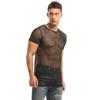European Men's Fishnet Round Neck Short Sleeve Casual Loose Plus Size Top