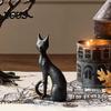 Halloween Table Decor Abstract Witch Figurine, Resin Black Cat Statue, Gothic Home Decorations Ornament, Tabletop for Mantel Office Desk Collectibles