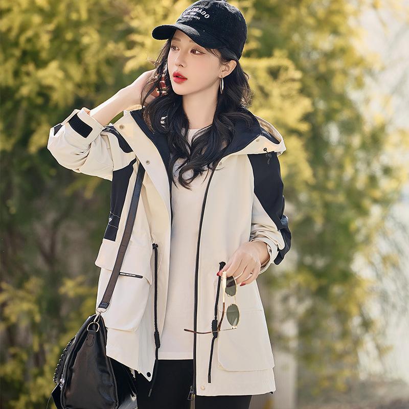 

Модный плащ с капюшоном, женский весенне-осенний новый тренч свободного кроя с контрастной расцветкой XXL