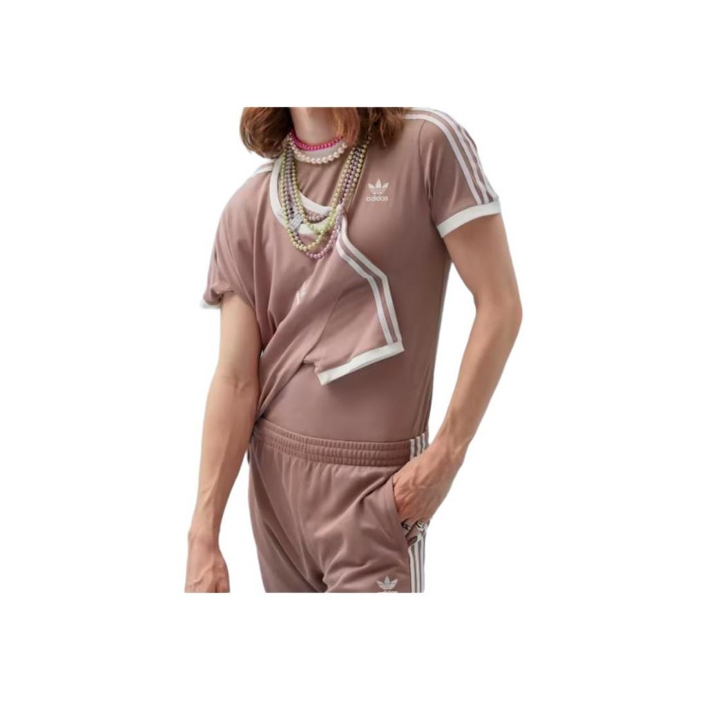 Adidas Originals Trefoil Logo Striped Short Sleeve T-Shirt Men Tops Dirty-Pink HM9326