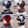 (TAGLIA)Cappelli invernali caldi lavorati a maglia con colori a contrasto in pile per set di due pezzi cappello + sciarpa per bambini