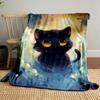 "Adorable Black Cat At Sunset" Patterned Blanket, Flannel, Suitable for All Seasons, Home Decor, Warm and Cozy