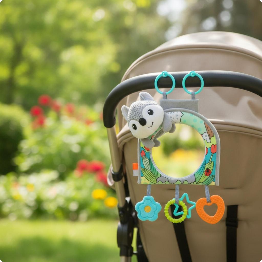 Crib Mirror with Hanging Toys Sensory Toy Soft for Infants, Newborns