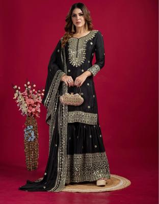 Indischer pakistanischer Bollywood Salwar Kameez Sharara Palazzo Set Damen Partykleidung Ethno