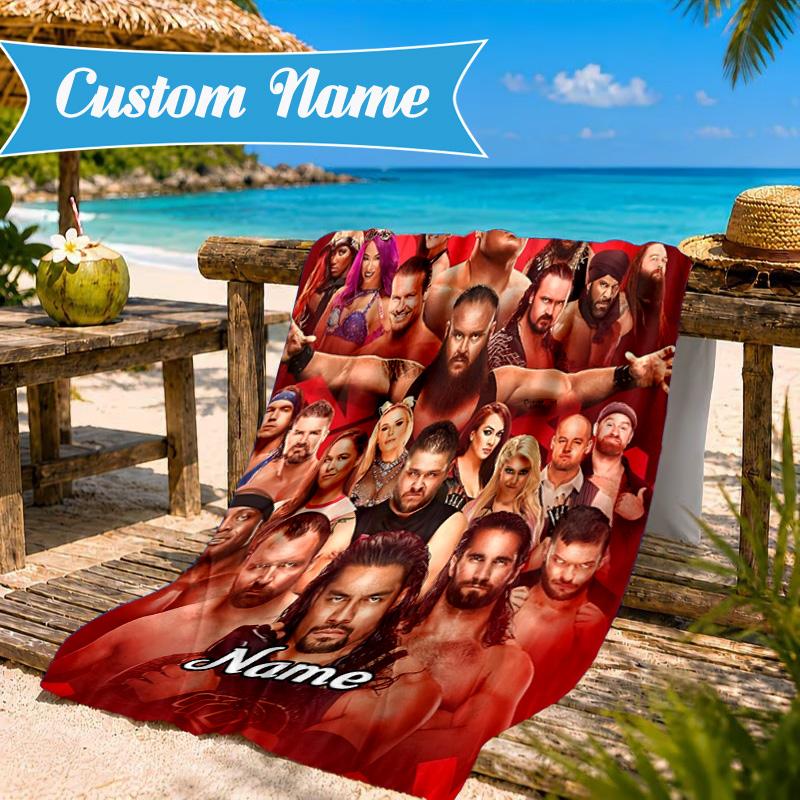 Personalisierter Name Wrestling Superstars Collage Strandtuch Mikrofaser Strandtuch, Leicht und Schnelltrocknend, für Sommerreisen, Schwimmbad Geschenk