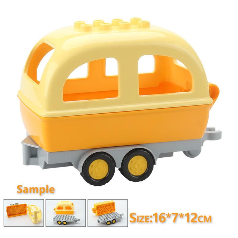 Trailer Car Motorcycle Boat Big Building Blocks Collocation Vehicle Accessory Kid DIY Toys Compatible With Duploed Set Gift