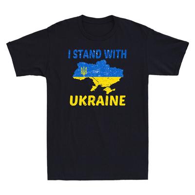 Ich stehe mit der Ukraine Flagge Emblem Karte Patriot Vintage Herren Kurzarm T-Shirt