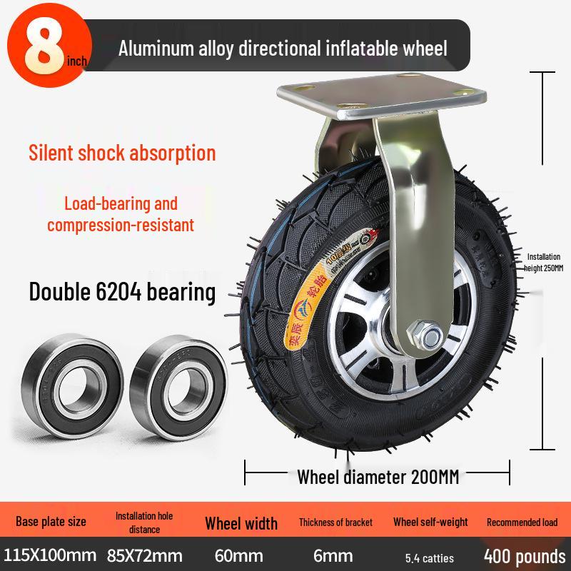 8-10 Inch Thickened Aluminum Alloy Inflatable Rubber Universal Caster Wheel for Handcarts