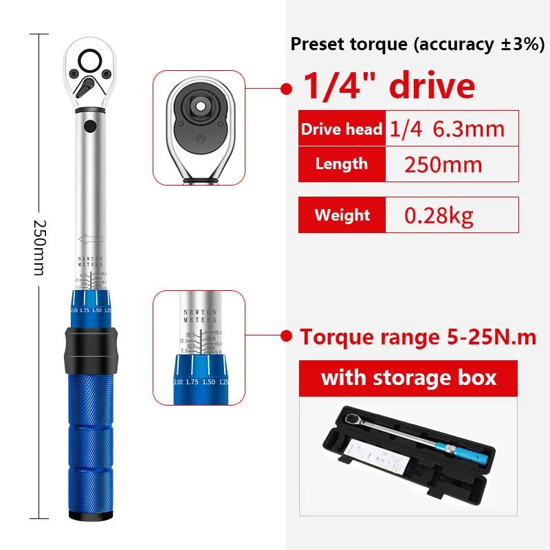Sada momentových klíčů 1/4'' Drive 2-24N.m s přesnou dvojitou stupnicí, nástrčný klíč pro MTB kolo, sada nářadí pro opravu jízdního kola, motocyklu, ráčnový klíč