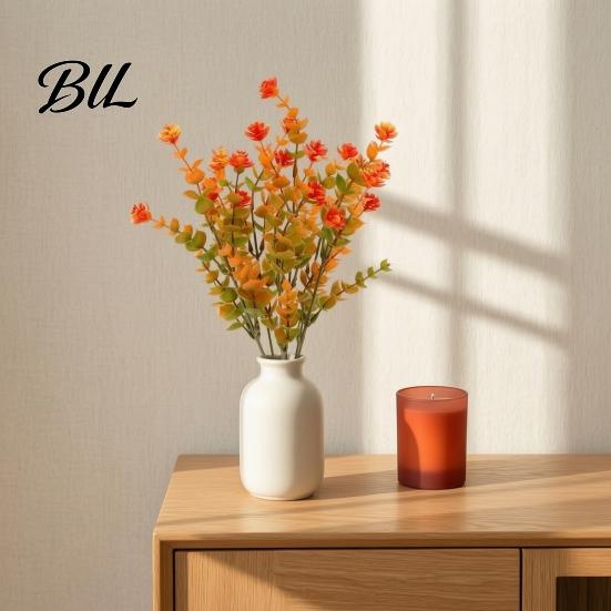 Artificial Flower with Eucalyptus Leaf Fall Leaf, Lifelike Faux Plants, Long Lasting Fake Plants UV Resistant for Autumn Thanksgiving Harvest Festival