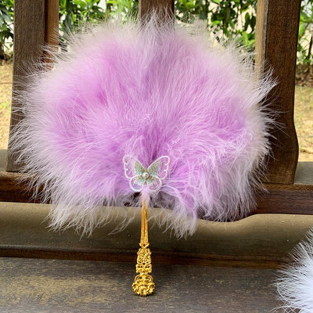 Vintage with Tassels Fairy Feather Fan Colorful Fluffy Craft Fan Foldable Photo Prop Dance Hand Fan