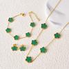 Double-Sided Lucky Clover Titanium Steel Necklace Earring Set Women Minimalist Fashion Daily Wear