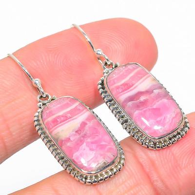 Pierre Précieuse Rhodochrosite Naturelle Argent Sterling Massif 925 Cadeau Boucle d'Oreille 1.50" D9B92