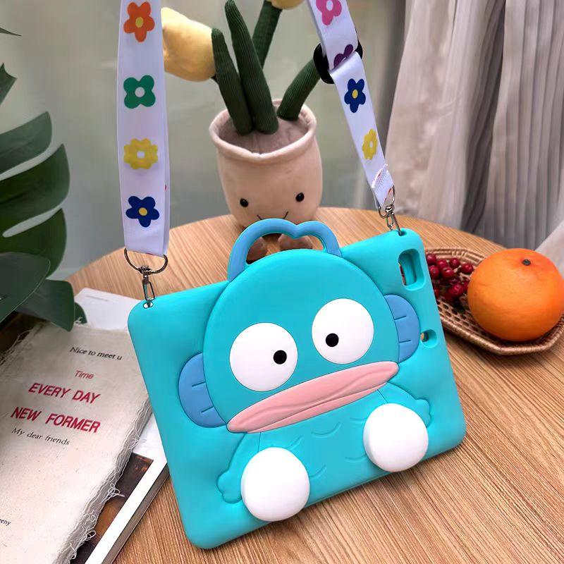 For IPad 9 8 7th Air Mini 2 3 4 5 6 10.9 Pro A16 11 Inch Child Case Cartoon Hangyodon Bracket Silicone Tablet Protective Case