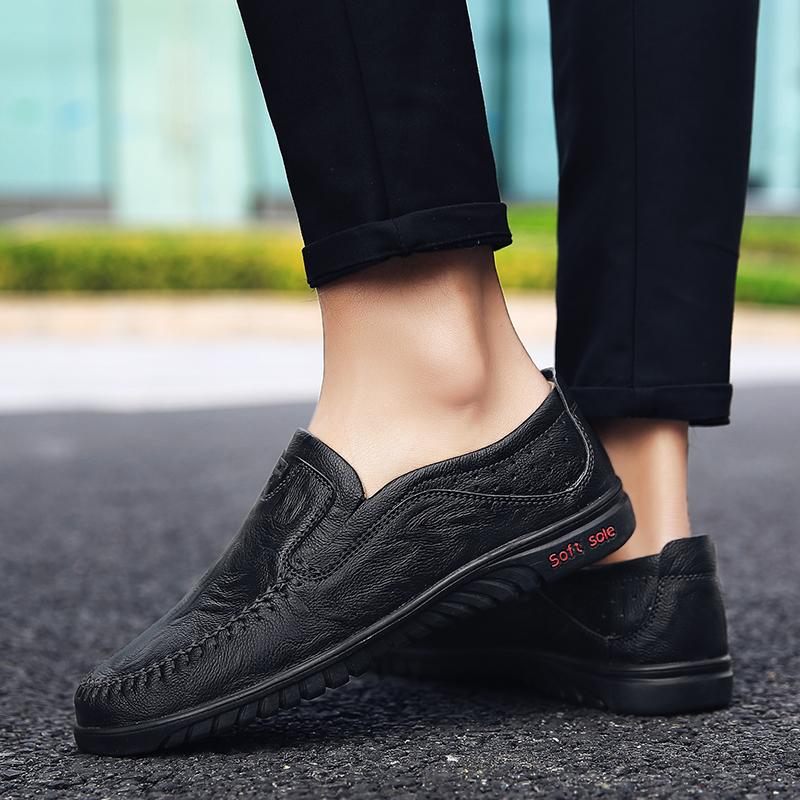 Fashion Spring Autumn Leather Classic Mens Slip on Shoes Lightweight Male Comfortable Walking Shoe New All-match for Men Business Shoes