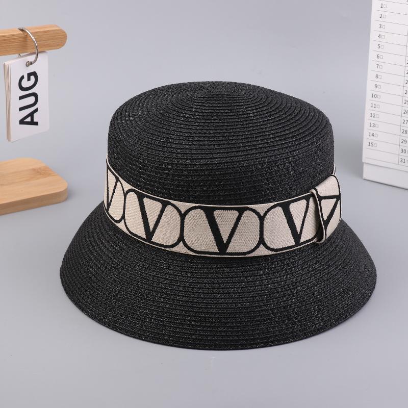 

Модные буквы Плетеная шляпа-рыбак Женская мода Простая соломенная шляпа Солнцезащитные шляпы Для улицы Путешествия Пляж Панама Шляпа-ведро Для женщин чёрный