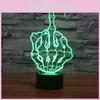 Middle Skull Hand Finger 7 Color Acrylic Led Night Light Touch Decorate Control