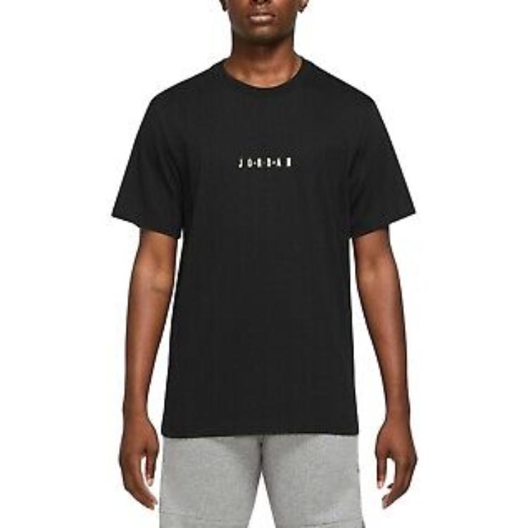Air Jordan Logo Print Vintage Bordado Malha Gola Redonda Camiseta Masculina Tops Preto DM3183-010