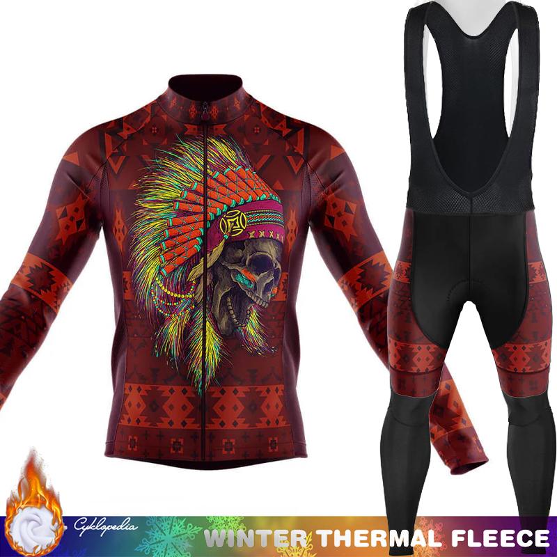 Men's Cycling Pants Fleece Jersey Skull Sets Long Sleeve Thermal Shirt Mens Clothes Clothing Winter Man Outfit Suit Termal Retro