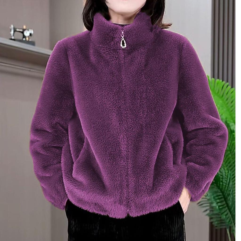 Coat Women Winter Plus Velvet Padded Double-sided Velvet Stand-up Collar Sweater Women Cardigan Zipper Grab Sweater Women