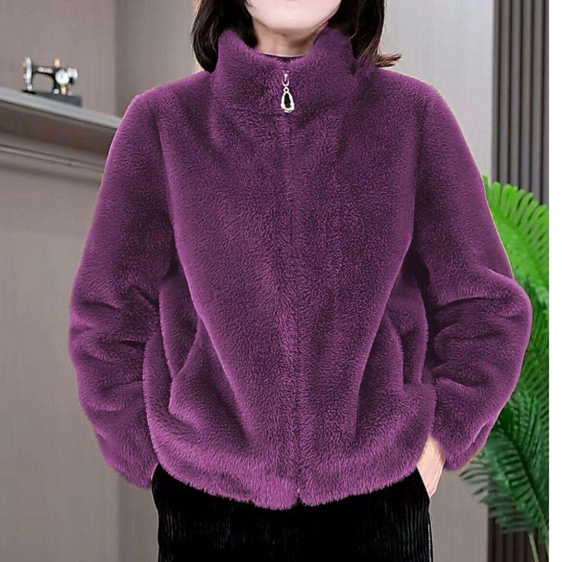 

Coat Women Winter Plus Velvet Padded Double-sided Velvet Stand-up Collar Sweater Women Cardigan Zipper Grab Sweater Women 3XL