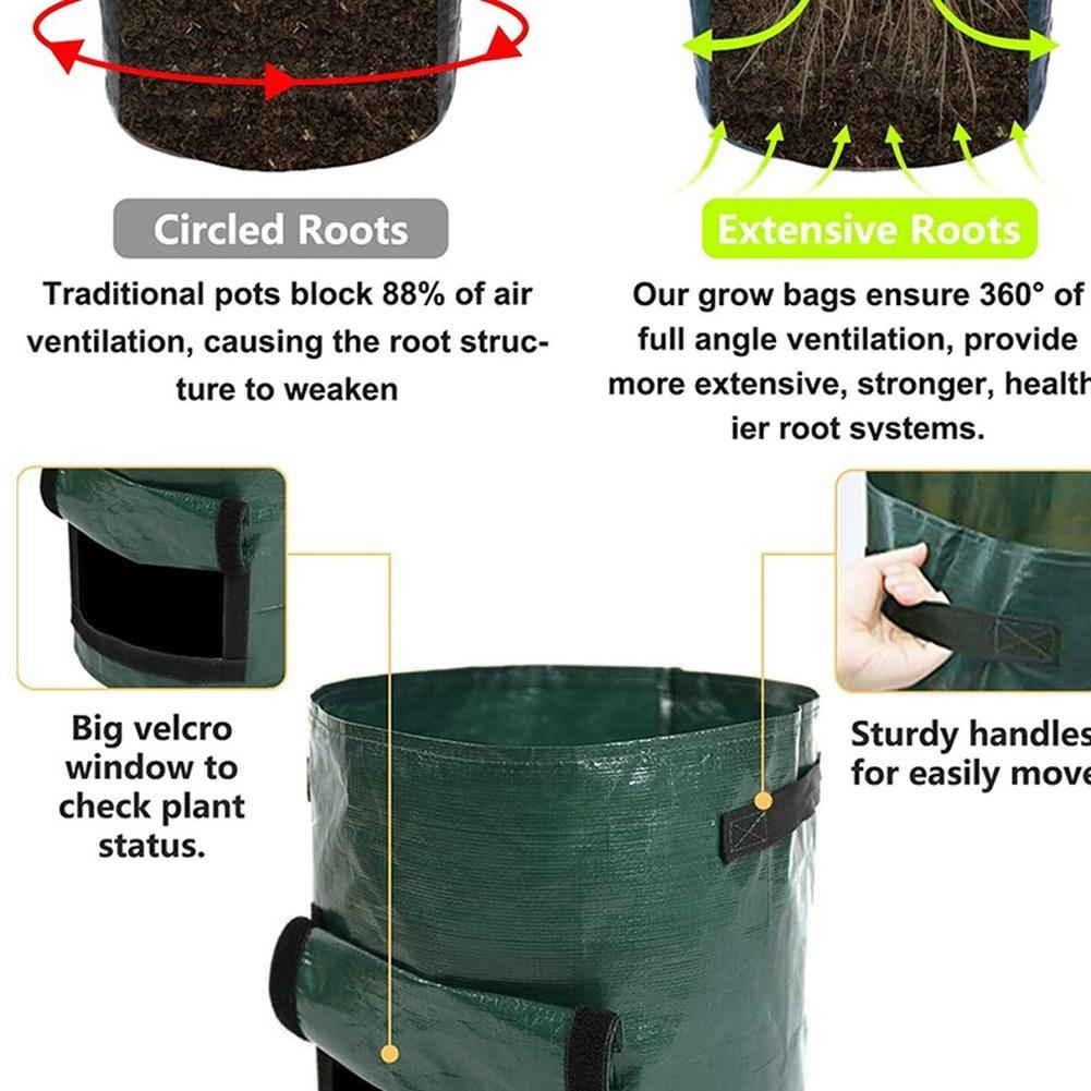 PE Potato Planting Bag Breathable Vegetable Grow Container With Handles For Root Crops Gardening Tool Dark Green Black
