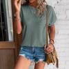 European and American Summer Solid Color Hollowed-Out Short Sleeve Casual Shirt